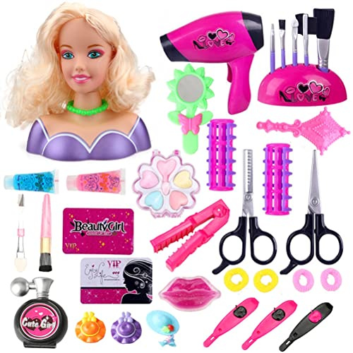 TiSkying Play as if you were playing make-up toy sets, make-up play set, pretend hairdresser styling head doll hairstyle toy fake makeup kits with hair dryer for kids girls