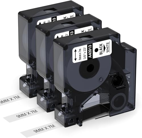 3x Aken 40913 A40913 s0720680 Kompatibel mit Dymo D1 Etikettenband 9mm x 7m