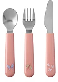 Mepal – Children’s cutlery 3-piece set Mepal Mio – Children's flatware – Child-friendly utensils from 12 months - Including Knife, Fork & Spoon – Set of 3 - Flowers & Butterflies,