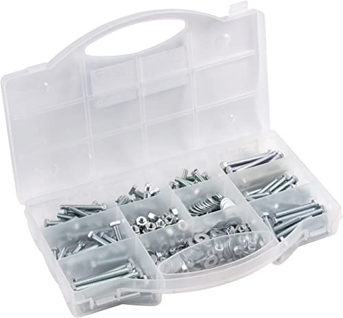 Connex Gewindeschrauben-Sortiment 420-teilig - Diverse Größen - Außensechskant - Vollgewinde - DIN 933 / 934 / 9021 - Verzinkt - Inklusive Muttern / Schrauben-Set / Sortimentskasten / DP8500129