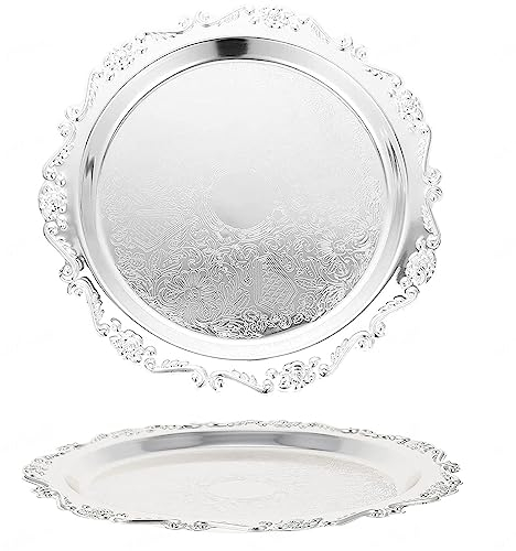 NGDECOR Paquete de 5 Platos Redondos de Acero Inoxidable, Plato Llano Grande para Comer, Platos De Postre De Ensalada De Aperitivos Plato de Servicio de alimentación Vintage,Silver-6in