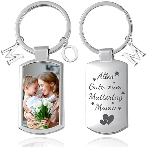 Easycosy Muttertagsgeschenk Schlüsselanhänger personalisiert mit Foto und Gravur - individuelle doppelseitige Schlüsselanhänger mit Bild selbst gestalten als Muttertagsgeschenk für Mama zum Mutterrtag