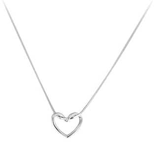 Hmzidz Herz Charm Kette, Damen Silber Halskette mit Herz Anhänger, 925 Sterling Silber Kette mit Herz