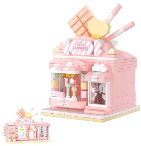 Oichy Shop Baustein Sets Süßigkeitenhaus Modulares Bauspielzeug 3-in-1 Faltbare Klemmbausteine für Geschenke und Sammlungen (321 Stück)