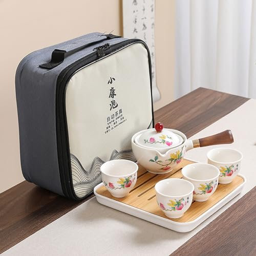 NEDLON Ceramic Rotating Teapot with Infuser,Portable Semi-Automatic Teaware Set,360 Rotation Tea Maker for Travel,Camping,Fishing (Color : E)