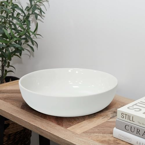 Olly & Rose Oxford Large Ceramic Fruit and Salad Bowl, 26cm - White Stoneware - Extra Large Bowl for Pasta, Serving and Decorative Use