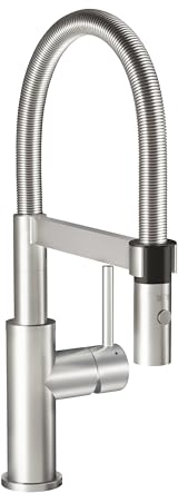 Villeroy & Boch Steel Expert Compact Window Hochdruck-Küchenarmatur mit Vorfenster-Montage und Magnetbrausekopf, Laminarstrahl, 147 mm Auslaufhöhe, Edelstahl massiv