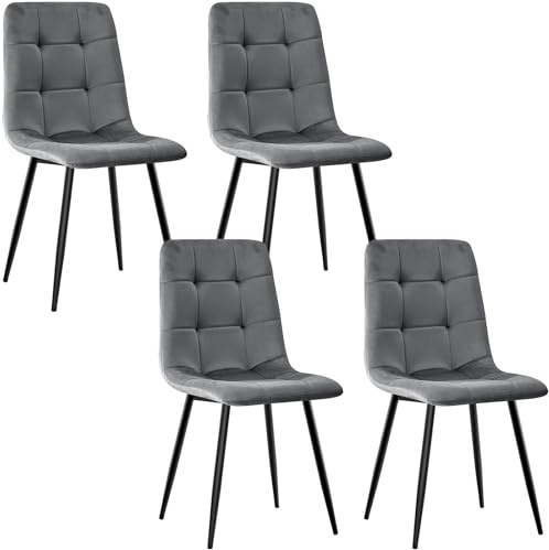 JIJIAN Esszimmerstühle 4er Set, Küchenstühle mit Samt, Dunkelgrau | Stühle Esszimmer mit Schwarzen Metallbeinen, Bis 120 kg Belastbar, Moderne Polsterstühle für Esszimmer Wohnzimmer Küche