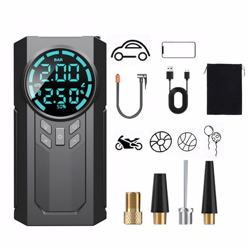 Topchances Elektrische Luftpumpe Mit 8400mah Akku,Tragbarer Luftkompressor Mini Mit Digitalanzeige Und Notbeleuchtung Für Auto,Fahrrad,Motorrad,Bälle,Über Usb-C Wiederaufladbar,Als Powerbank (8400mAh)