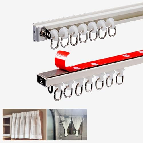 Vorhangschiene Ohne Bohren, Selbstklebende Vorhangschiene Für Decke Oder Wand, Gardinenstange Aus Aluminium, 0.6m - 2.8m, Ohne Bohren, Schrauben Oder Werkzeug(Size:0.8M/(2.6FT))