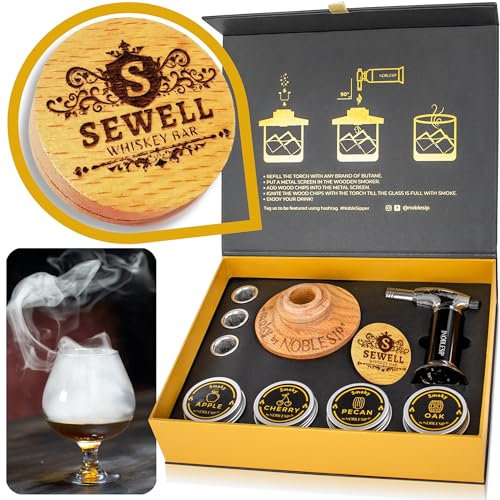 NOBLESIP® Whiskey Cocktail Smoker Kit 𝗣𝗘𝗥𝗦𝗢𝗡𝗔𝗟𝗜𝗭𝗘𝗗. Premium Set - Smoke Any Drink, Old Fashioned, Bourbon, Whisky, Scotch. A Great Custom Name Engraved Home bar Gift. Valentine's Day Box