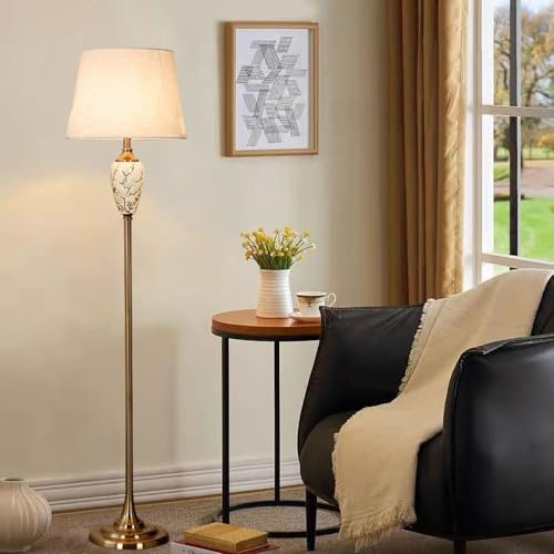 Mengjay Stehlampe Wohnzimmer,Retro Stehleuchte aus Metall mit Fußschalter&Leinen Lampenschirm,E27 Augenschutz Leselampe,Standleuchte Modern für Dekoration,Schlafzimmer,Esszimmer,Wohnzimmer (Weiß)