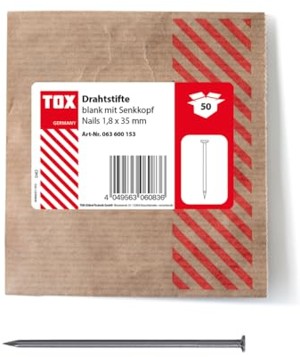 TOX 1,8x35 mm Drahtstifte Nails Senkkopf für einfache Holzverbindungen und Ebene Flächen, blanker Stahl, 50 STK. in Einer wiederverschließbaren und umweltschonenden Papierverpackung, 063600153, Silber