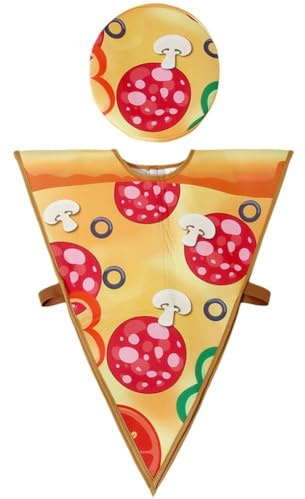 Tsffae Pizza Costume with Hat Set for Kids, Funny Food Costumes for Toddler Boys and Girls Halloween Cosplay Costumes Outfits Fancy Dress