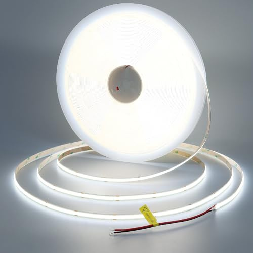 TOPAI 48V COB LED Streifen 20M Kaltweiß, Sehr Hell 15000Lm, 160W/Rolle, Selbstklebend Flexible 3000K LED Strip, CRI>93 8mm Breite Schneidbar LED Band (Produkt ohne Netzteil)