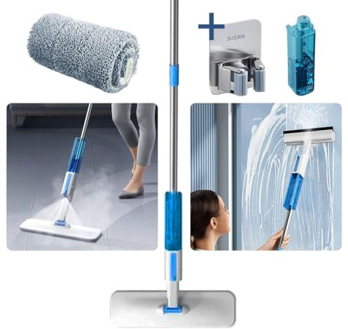 Balai Serpillère Professionnel Vaporisateur 2en1 Sol et Vitre - Serpillière Microﬁbre pour Nettoyage et - 2 têtes interchangeables - Balai de Serpillere Multifonctionnel - Nettoyeur et Laveur