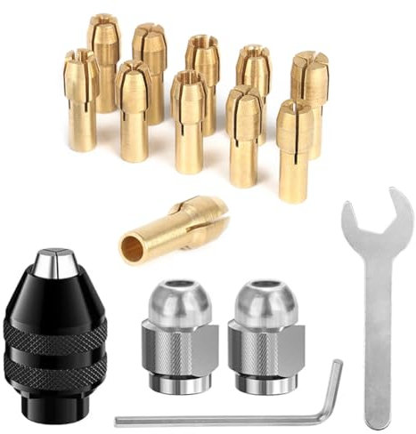 Saipor 16pcs Mandrin à Pinces, 4486 Mandrin à Changement Rapide + Remplacement 4485 Pince de Serrage en Laiton Écrou (0.5-3.2mm) Mandrin de Perçage Sans Clé pour Modèle 4000, 3000, 8200, 7700