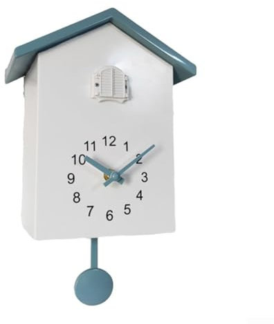 Horloge à coucou minimaliste avec carillon - Horloge à coucou moderne avec pendule - Horloge à coucou délicate pour décoration murale d'intérieur et de bureau (blanc + gris)