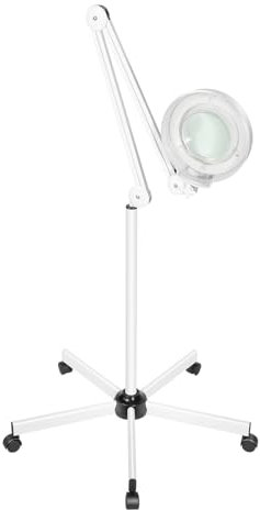 8 diottrie LED lente d'ingrandimento lampada da terra con 5 base girevole e braccio, 120 LED 24 W per cosmetologie, adesivi dentisti, tecnici delle unghie