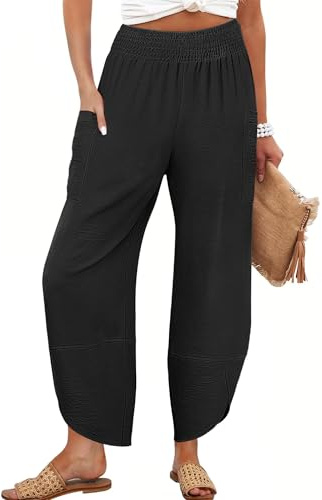 ANRABESS Womens Wide Leg Palazzo Capri Pants 2026 Summer Casual High Waisted Barrel Lounge Flowy Cropped Beach Work Trousers Black Medium