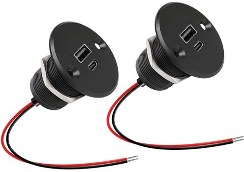 CamperXlite Aluminium 12VCC Prise de Chargeur USB C de Caravane, 24W Double Charge Rapide QC 3.0 et PD 3.0 Adaptateur pour Camping Car, Remorque, Camion, Bateau (2 pièce)