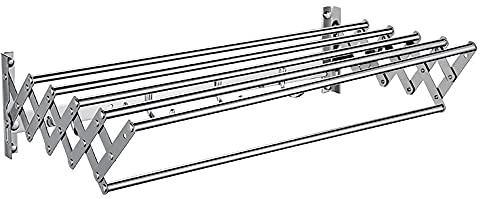 Portasciugamani da parete estensibile in acciaio inox con 5 aste appendiabiti, per interni, bagno, balcone, esterno, soggiorno, 50 cm