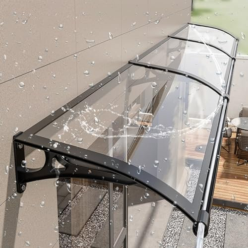 Moderno tendone nero in policarbonato per patio, balcone, terrazza, protezione UV e pioggia, elegante riparo esterno