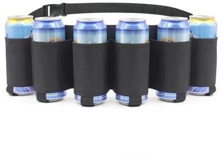 Ceinture de bière, porte-bière, portable, pour boire de la bière, de la limonade et plus encore, ceinture réglable et portable pour le camping, les fêtes et les activités de plein air, Noir , Taille