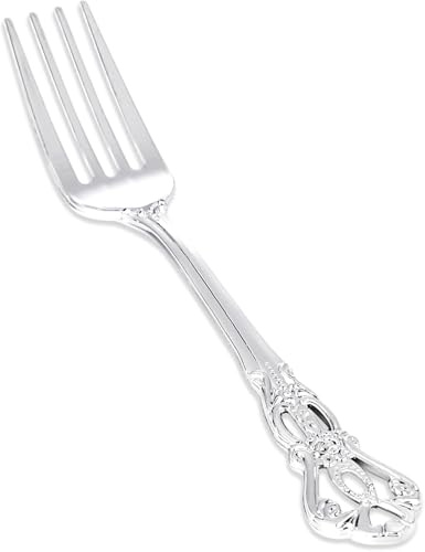 Joyido 30PCS Silver Plastic Forks - 8.1inch Silver Forks Disposable - Vintage Heavy Duty Dessert Forks - Premium Fancy Plastic Silverware for Parties, Weddings, Dinners and Events