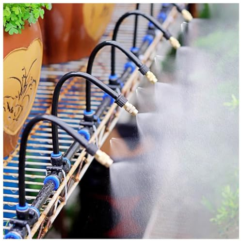 Kit di irrigazione a goccia automatica per giardino curvo a 360°, irrigatori regolabili pieghevoli, ugello atomizzatore in rame, attacco rapido, per serre, prati e piante in vaso.(5m/16.4ft)
