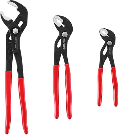 MAXPOWER 7 10 12 Water Pump Pliers Set, Quick Adjustment Push Button Locks Pliers, with Max Jaw Capacity 25 mm 35 mm 40 mm | Jaw Capacity 0.98 1.4 1.6, 3-pieces Tongue-and-Groove Pliers Set