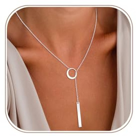 JIKASI Silver Long Necklaces for Women Y Lariat Bar Drop Pendant Jewelry