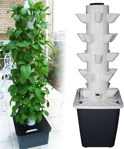 Torre De JardíN HidropóNico De 5/6 Pisos , Siste-ma De PlantacióN HidropóNica , Cultivo Sin Suelo En Columna, Con Bomba Humectante + Tanque De Agua De 10L, Para Hierbas, Frutas Y Verduras,25Holes