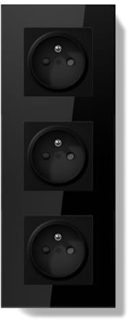 BSEEDLIFE Tripler Prise Murale,Normes Françaises Prise Electrique Encastrable,Facile à Installer,Panneau en Verre Cristal,3 Gang 228 * 86mm,Noir