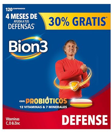 Bion3 Defense Comprimidos Multivitamínicos con Probióticos, Complemento Alimenticio para Ayudar al Sistema Inmunitario¹, Vitamina C, D, Zinc, Hierro