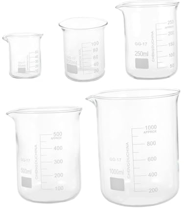 HIAKDOFT 5piezas Vasos Medidores De Vidrio Transparente Recipientes Para Líquidos Escala Herramientas De Medición Para Experimentos Químicos