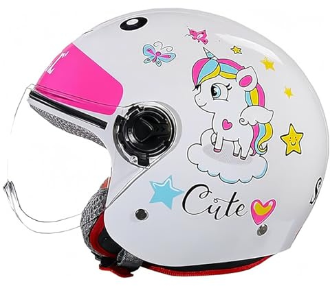 Casco Infantil, Casco Abierto con Visera, Casco 3/4 para Niños Y Niñas, Casco De Dibujos Animados para Ciclismo En Scooter, Cascos De Piloto De Jet para Niños Y Jóvenes B,(49-55CM)