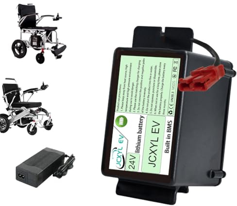 JCXYL EV 24 Volt Mobility Scooter Wheelchair Battery 24V 10Ah 12Ah 15Ah 20Ah Electric Wheelchair Lithium Battery Pack Replacement with Charger,Red Anderson,24V 10Ah