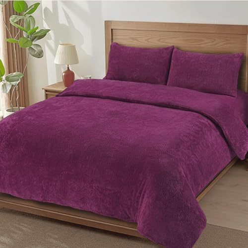 MH Traders Soft Teddy Fleece Duvet Cover Breathable, Comfortable & Durable Bedding Cover Cosy, Easy-Care Terry Duvet Cover for Everyday Use (Puprle, Double)