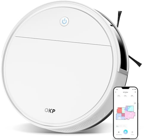 OKP K5 Ultra Aspirateur Robot 5500 Pa, 170 Min Autonomie, Navigation Laser dToF, Évitement d'obstacles PSD à 190°, Compatible Wi-FI/App/Alexa, Idéal pour Poils d'animaux, Cheveux et Sols Durs, Blanc