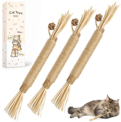 YISCOKO 3PCS Matatabi para gatos Masticar Palos Palos de matatabi para gatos Dientes y Liberación de Estrés Palillos para Masticar