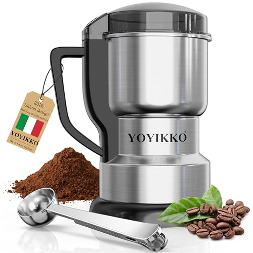 Macina Caffe' Elettrico 400W, Macina Caffè Multifunzione，Lame e Contenitore in Acciaio Inox，Macinacaffè Per caffè, spezie e altri alimenti (argento-X88)