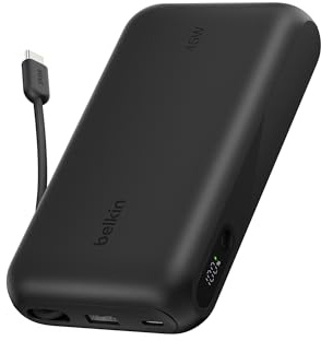 Belkin UltraCharge Batería Externa 20000mAh Cable USB-C y Pantalla - Negro | Power Bank de 20000 mAh, 1 Puerto y 1 Cable USB-C y 1 puerto USB-A, 45 W, LED, Apta como Equipaje de Mano y con Pantalla
