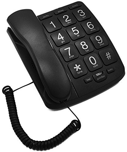 KerLiTar K-P02B Big Button Corded Telephone for Elderly Perfect for Low Vision Aids with Handsfree Speakerphone (Black)