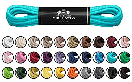 Mount Swiss Luxury Skoband I vattenavvisande och slitstarka skosnören runda ø 2–3 mm av fin bomull/vaxad för affärskostym och läderskor I Ädel Shoelaces längder 45–120 cm, Turkos, 120 cm / ø 3mm