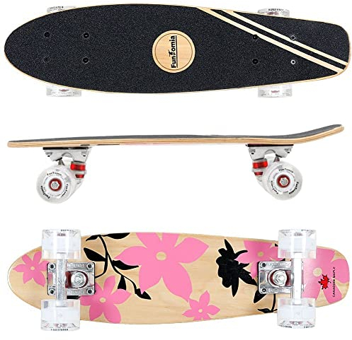 FunTomia Mini-Board Cruiser Skateboard 57cm aus 7-lagigem kanadischem Ahornholz inkl. ABEC-9 Kugellager - mit oder Ohne LED Rollen