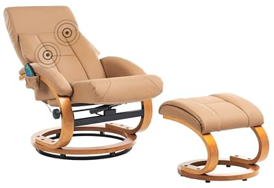 Beliani Massagesessel mit Heizfunktion, Timer und Fußhocker Kunstleder sandbeige Force