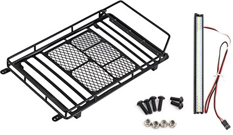 Dilwe RC Car Roof Rack, Metal Roof Rack Luggage Carrier With LED Light for Axial SCX10 1/10 RC Crawler Car Model Car Accessories