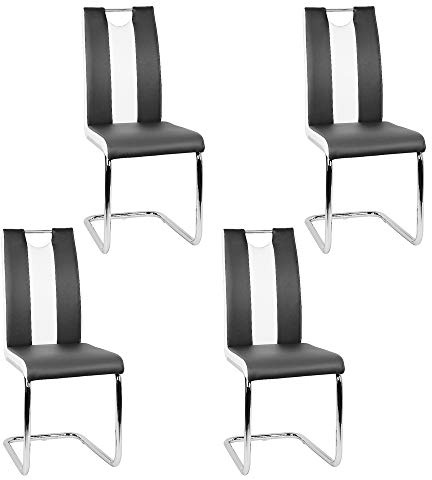 YJIIJY Köln Silla Cantilever Pack de 4 para Cocina/Comedor/Oficina/Salon (Negro - Blanco, 4)