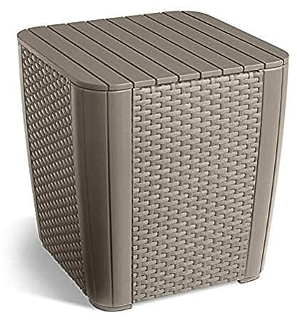 Allibert by Keter Gartentisch Luzon Flat Wicker, Cappuccino, Deckel abnehmbar, mit Stauraum, Kunststoff, Flache Rattanoptik